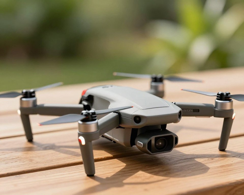A close-up view of a high-quality toy drone, showcasing its sleek design and durable materials. The drone is positioned on a wooden surface, emphasizing its robust build. In the background, soft bokeh creates an inviting atmosphere, featuring lush greenery that evokes a sense of outdoor adventure. The lighting is bright and natural, casting gentle shadows that highlight the drone's features, such as textured propellers and a glossy finish. The camera angle is slightly above the drone, providing a dynamic perspective. The overall mood is one of excitement and quality, illustrating the criteria for durability and performance in toy drones, suitable for gift-giving. A close-up view of a high-quality toy drone, showcasing its sleek design and durable materials. The drone is positioned on a wooden surface, emphasizing its robust build. In the background, soft bokeh creates an inviting atmosphere, featuring lush greenery that evokes a sense of outdoor adventure. The lighting is bright and natural, casting gentle shadows that highlight the drone's features, such as textured propellers and a glossy finish. The camera angle is slightly above the drone, providing a dynamic perspective. The overall mood is one of excitement and quality, illustrating the criteria for durability and performance in toy drones, suitable for gift-giving.