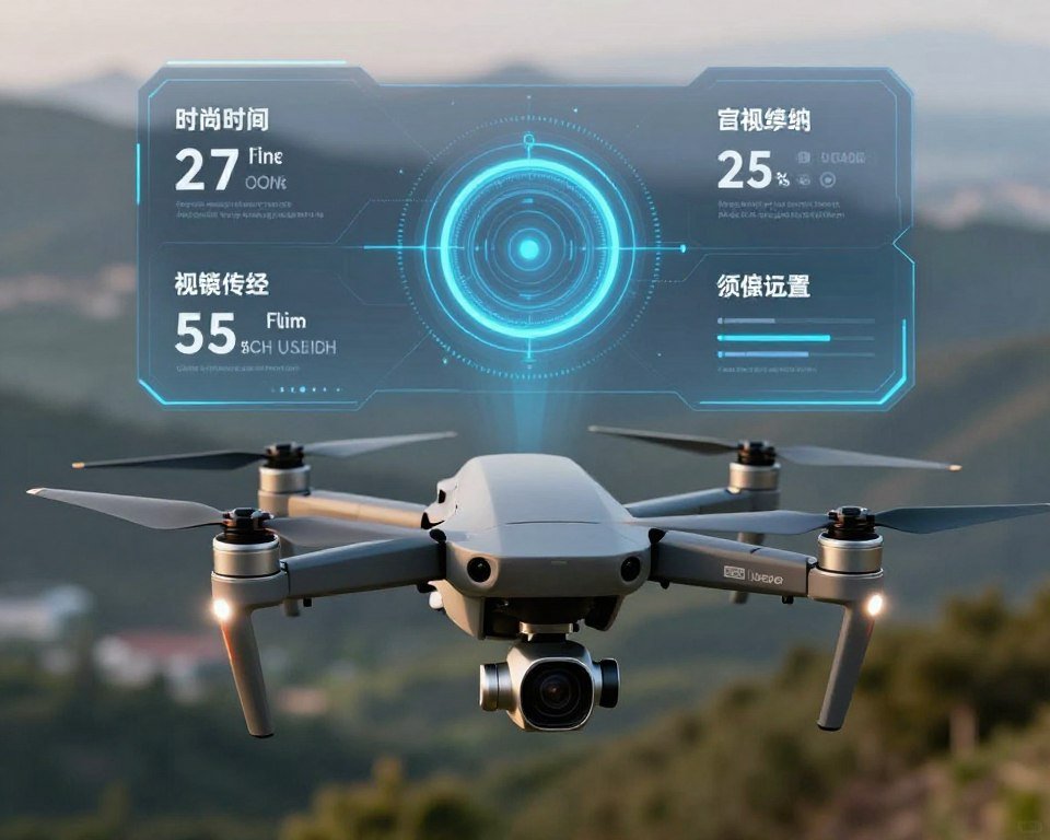 A detailed illustration showcasing the key technical characteristics of a quadcopter drone with a camera. In the foreground, a sleek quadcopter is centered, displaying its four propellers, camera mounted on a gimbal, and LED lights. The middle ground features a vivid display of technical specifications, such as flight time, camera resolution, and transmission range, presented through dynamic, floating visual elements that emphasize durability and performance. The background features a blurred landscape, suggesting it is flying over a scenic area, with soft, natural lighting highlighting the drone's features. The atmosphere feels innovative and high-tech, evoking a sense of adventure and exploration in aerial photography. A detailed illustration showcasing the key technical characteristics of a quadcopter drone with a camera. In the foreground, a sleek quadcopter is centered, displaying its four propellers, camera mounted on a gimbal, and LED lights. The middle ground features a vivid display of technical specifications, such as flight time, camera resolution, and transmission range, presented through dynamic, floating visual elements that emphasize durability and performance. The background features a blurred landscape, suggesting it is flying over a scenic area, with soft, natural lighting highlighting the drone's features. The atmosphere feels innovative and high-tech, evoking a sense of adventure and exploration in aerial photography.
