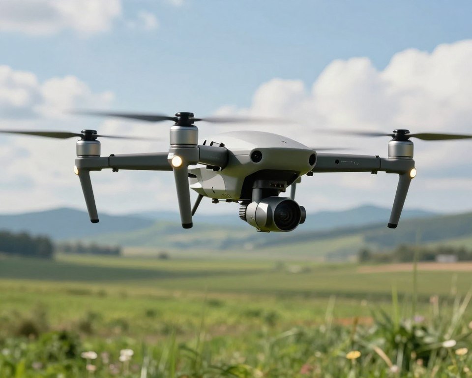 A futuristic drone equipped with advanced sensors and navigation technology is hovering above a lush green landscape, showcasing its autonomy capabilities. In the foreground, the drone's sleek design highlights multiple sensor arrays and cameras, glistening under bright sunlight. The middle section features a detailed view of the drone's rotor blades, spinning gracefully, while the background depicts vast open skies with fluffy clouds and distant mountains. The scene is captured using a wide-angle lens to emphasize the drone in action, with soft, natural lighting creating a vibrant and optimistic atmosphere. This image embodies innovation and technical prowess, ideal for discussing essential specifications of outdoor drones. A futuristic drone equipped with advanced sensors and navigation technology is hovering above a lush green landscape, showcasing its autonomy capabilities. In the foreground, the drone's sleek design highlights multiple sensor arrays and cameras, glistening under bright sunlight. The middle section features a detailed view of the drone's rotor blades, spinning gracefully, while the background depicts vast open skies with fluffy clouds and distant mountains. The scene is captured using a wide-angle lens to emphasize the drone in action, with soft, natural lighting creating a vibrant and optimistic atmosphere. This image embodies innovation and technical prowess, ideal for discussing essential specifications of outdoor drones.