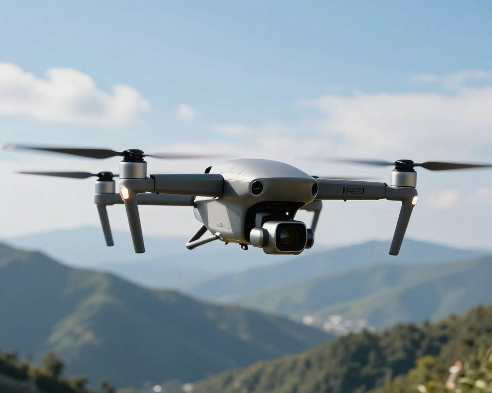 A high-altitude drone prominently displayed in the foreground, showcasing its sleek design and advanced features such as high-definition cameras and GPS technology. The drone is positioned dynamically as if it's just taken flight, surrounded by a soft blue sky and wispy clouds in the background, reflecting its ability to soar at great heights. In the middle ground, a picturesque mountainous landscape unfolds, emphasizing the drone's utility in aerial photography and mapping. The lighting is bright and optimal, suggesting a sunny day perfect for flying. The overall mood is one of exploration and innovation, highlighting the capabilities of modern drones tailored for high-altitude applications. The image should remain clean and professional, with no text or watermarks. A high-altitude drone prominently displayed in the foreground, showcasing its sleek design and advanced features such as high-definition cameras and GPS technology. The drone is positioned dynamically as if it's just taken flight, surrounded by a soft blue sky and wispy clouds in the background, reflecting its ability to soar at great heights. In the middle ground, a picturesque mountainous landscape unfolds, emphasizing the drone's utility in aerial photography and mapping. The lighting is bright and optimal, suggesting a sunny day perfect for flying. The overall mood is one of exploration and innovation, highlighting the capabilities of modern drones tailored for high-altitude applications. The image should remain clean and professional, with no text or watermarks.