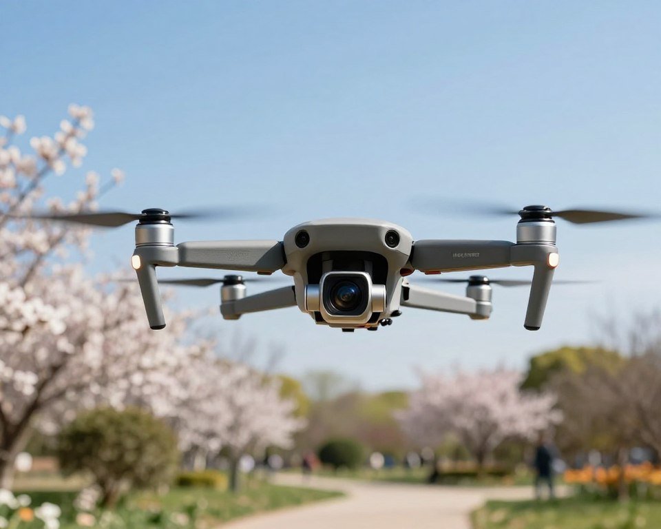 A modern toy drone hovering in the foreground, featuring a sleek design with a high-resolution camera mounted beneath it. The camera lens glimmers reflecting sunlight, capturing the drone’s capabilities. In the middle ground, showcase a scenic park setting, with blooming flowers and trees, evoking a sense of freedom during flight. The background is filled with a clear blue sky, accentuating the drone’s extensive flight range. Soft, natural lighting bathes the scene, creating a cheerful atmosphere. Capture the drone in action, with a subtle motion blur suggesting its impressive flight time. The angle is slightly low, emphasizing the drone’s features while providing a clear view of its operation. A modern toy drone hovering in the foreground, featuring a sleek design with a high-resolution camera mounted beneath it. The camera lens glimmers reflecting sunlight, capturing the drone’s capabilities. In the middle ground, showcase a scenic park setting, with blooming flowers and trees, evoking a sense of freedom during flight. The background is filled with a clear blue sky, accentuating the drone’s extensive flight range. Soft, natural lighting bathes the scene, creating a cheerful atmosphere. Capture the drone in action, with a subtle motion blur suggesting its impressive flight time. The angle is slightly low, emphasizing the drone’s features while providing a clear view of its operation.